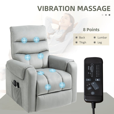 HOMCOM Vibration Massage Rise and Recliner Chair, Electric Power Lift Recliner with Remote Control and Side Pockets, Grey 