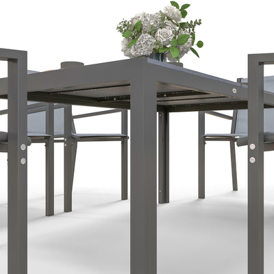 Outsunny Seven-Piece Garden Dining Set, with Plastic Wood-Top Table - Grey 