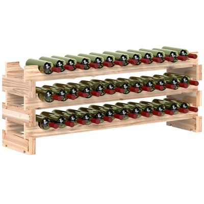 HOMCOM Three-Tier, 36 Bottle Wooden Wine Rack - Natural 