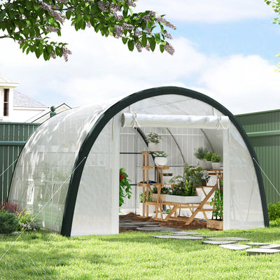 Outsunny 4 x 3(m) Walk-In Tunnel Greenhouse, with Accessories - White 
