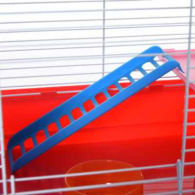 PawHut Hamster Cage, Small Gerbil Cage 2 Tiers Portable w/ Handle, Exercise Wheel, Water Bottle, Dishes 