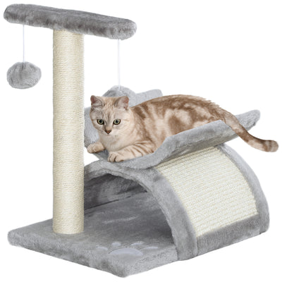PawHut Cat Tree, Cat Tower for Kittens, Small Cat Condo with Rotatable Top Bar, Sisal Scratching Post, Tunnel, Dangling Balls - Grey 