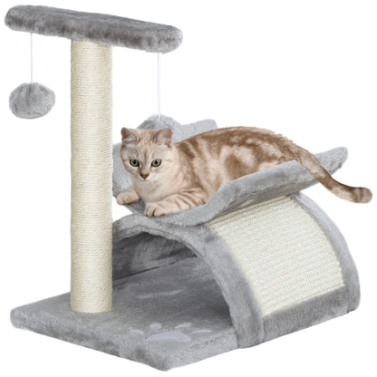 PawHut Cat Tree, Cat Tower for Kittens, Small Cat Condo with Rotatable Top Bar, Sisal Scratching Post, Tunnel, Dangling Balls - Grey 