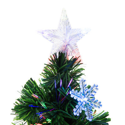 HOMCOM 4FT Green Fibre Optic Artificial Christmas Tree Xmas Colourful LED Scattered Tree with Snowflakes Ornaments Fireproofing 