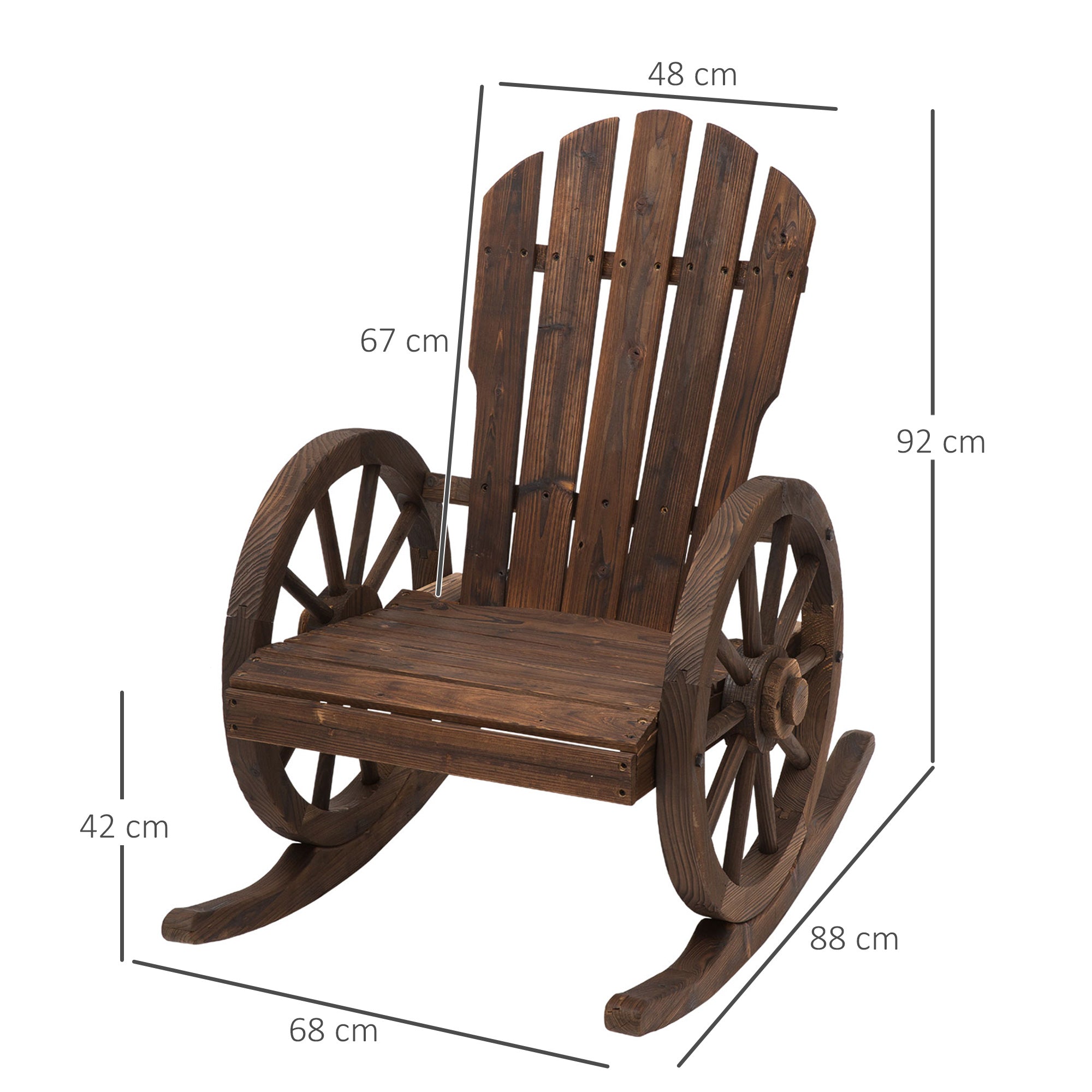 Outsunny Wooden Adirondack  Rocking Chair Reclining Armchair Outdoor Garden Furniture Patio Porch Rocker - Carbonized Wood Colour 