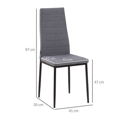 HOMCOM High Back Dining Chairs Modern Upholstered Linen-Touch Fabric Accent Chairs with Metal Legs for Kitchen, Set of 4, Grey 