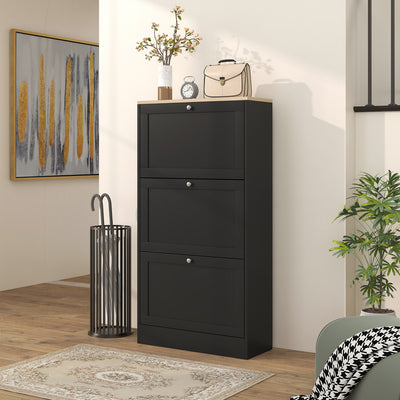 HOMCOM Modern Compact Three-Drawer Shoe Storage Cabinet - Black 
