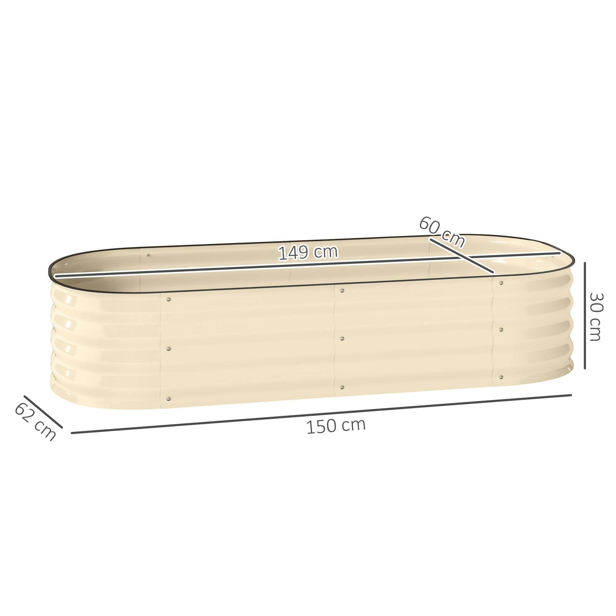 Outsunny Galvanised Raised Garden Bed, Metal Planter Box with Safety Edging, for Flowers, Herbs, Succulents, Cream White 
