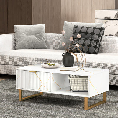 HOMCOM Elegant Marble Effect Storage Coffee Table - White 