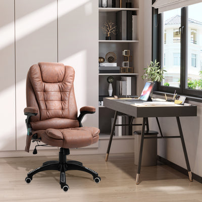 Vinsetto Massage Recliner Chair Heated Office Chair with Six Massage Points Microfiber Cloth 360\'c2\'b0 Swivel Wheels Brown 