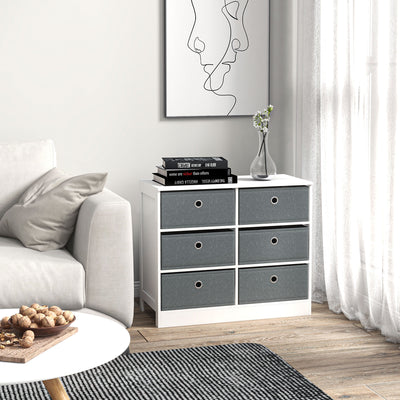 HOMCOM Chests of Drawer, Fabric Dresser Storage Cabinet with 6 Drawers for Bedroom, Living Room and Hallway, White and Grey 