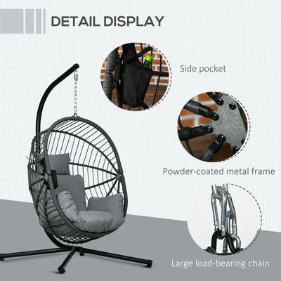 Outsunny Metal Stand Hanging Egg Chair, with Full Body Padded Seat - Grey 