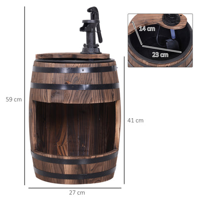Outsunny Wood Barrel Patio Water Fountain Electric Pump Garden Decorative Ornament with Flower Planter Decor 
