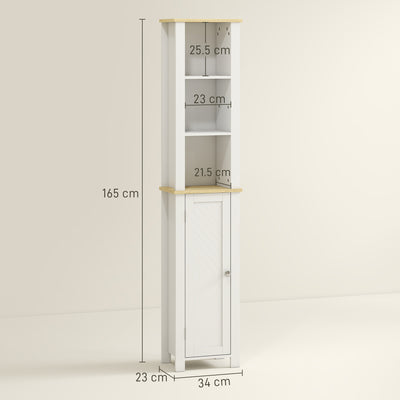 kleankin Slim Bathroom Storage Unit with Open Compartment, Bathroom Storage Cabinet with Adjustable Shelf, 34 x 23 x 165 cm, White 