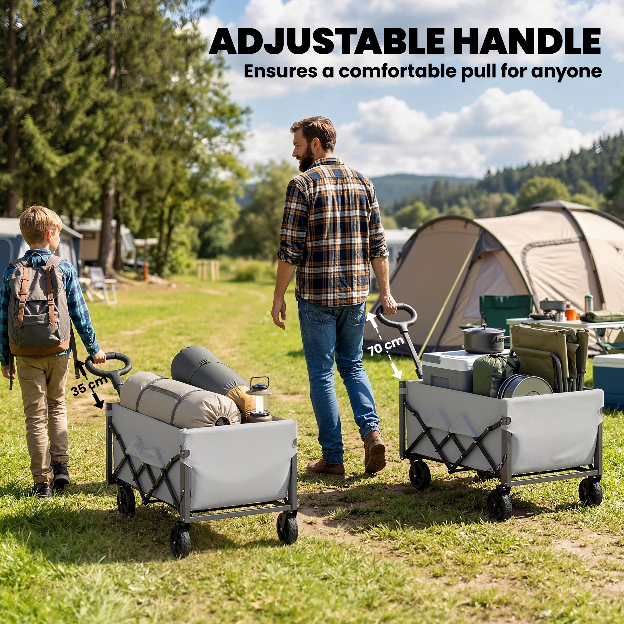 Outsunny 60L Foldable Festival Trolley on Wheels, Collapsible Wagon Cart with Drop-Down Tailgate, Adjustable Handle, Grey 