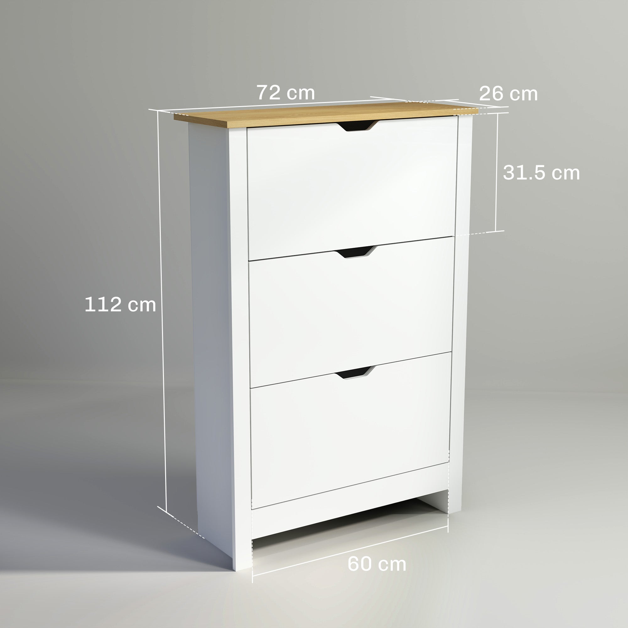 HOMCOM Slim Shoe Cabinet, Narrow Shoe Cupboard with 3 Flip Drawers, Adjustable Shelves for 18 Pairs of Shoes, High Gloss White 
