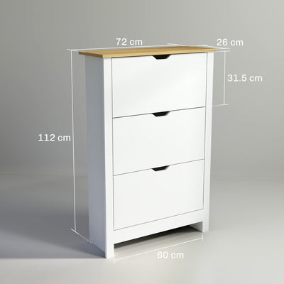 HOMCOM Slim Shoe Cabinet, Narrow Shoe Cupboard with 3 Flip Drawers, Adjustable Shelves for 18 Pairs of Shoes, High Gloss White 