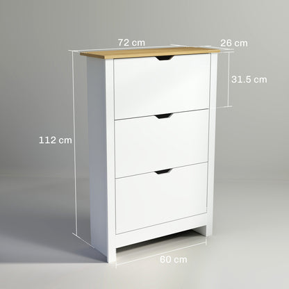 HOMCOM Slim Shoe Cabinet, Narrow Shoe Cupboard with 3 Flip Drawers, Adjustable Shelves for 18 Pairs of Shoes, High Gloss White 