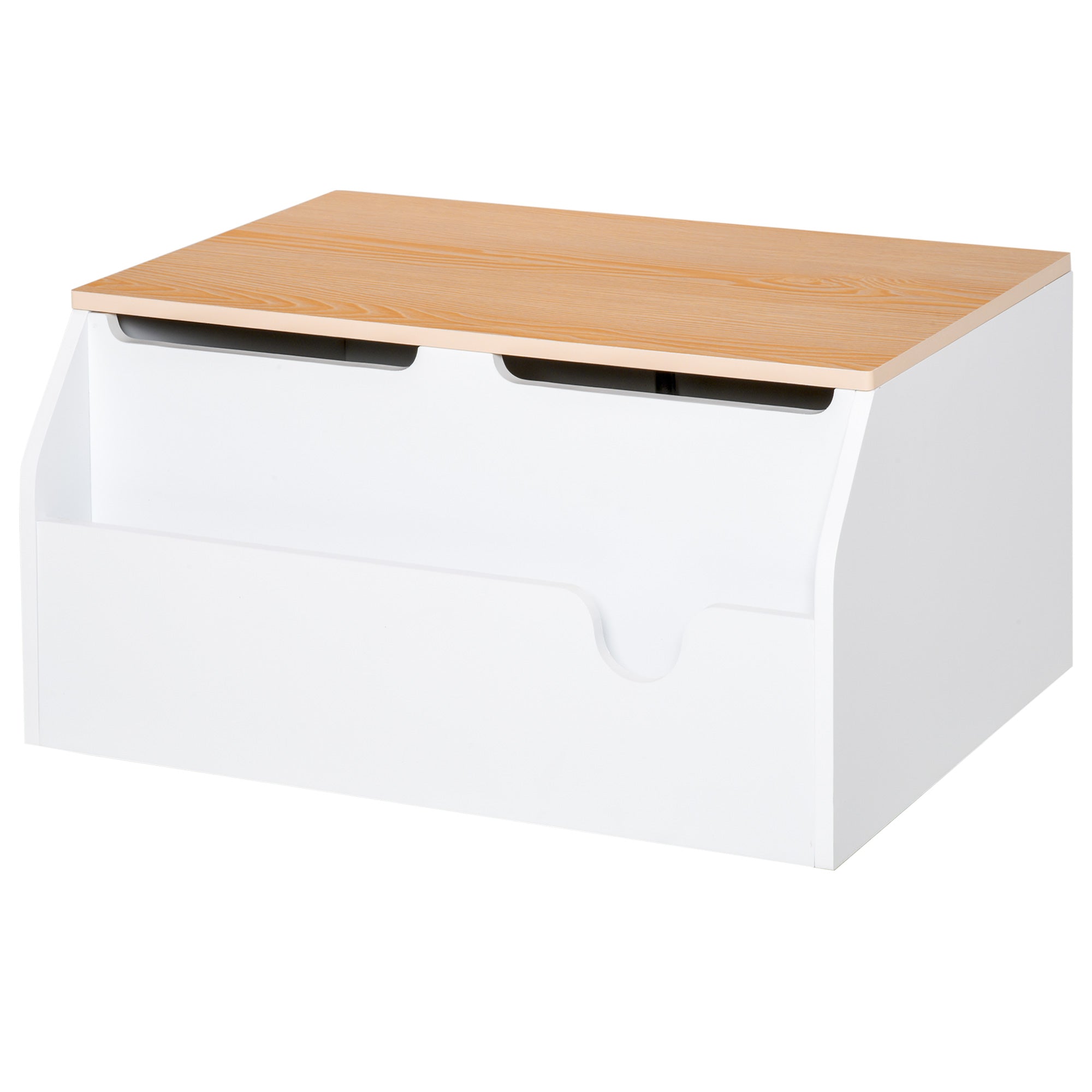 HOMCOM Wooden Kids Toy Box Children Storage Chest Organiser Book Slot Safety Hinge Playroom Furniture White 