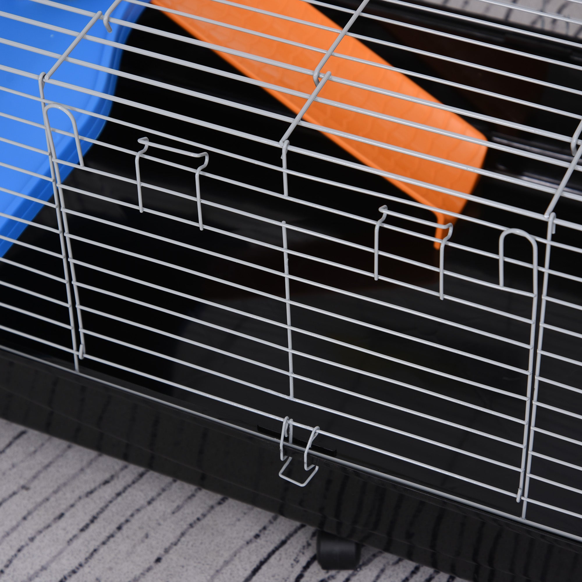 PawHut Small Animal Cage Rabbit Guinea Pigs Chinchillas Cage w/ Wheels Water Bottle Food Dish Platform Ramp 119 x 59 x 50 cm Black 