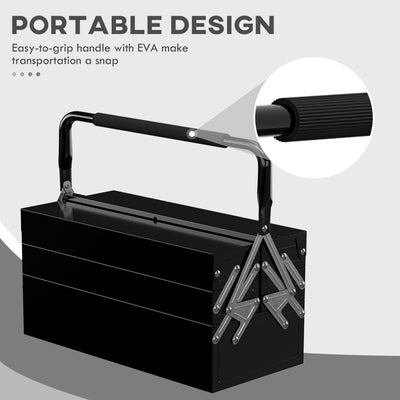 DURHAND 3 Tier Metal Toolbox, 5 Tray Professional Portable Tool Box with Carry Handle for Workshop, 45cmx20cmx34.5cm, Black 