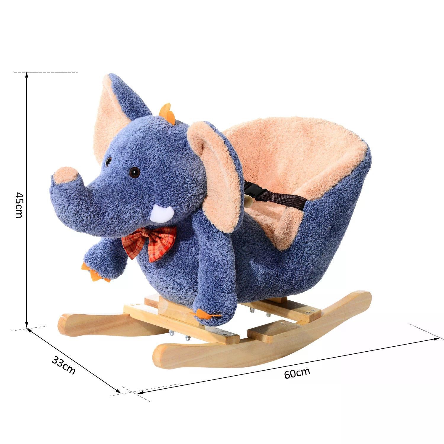 HOMCOM Children Rocking Seat with Sound, Elephant-Blue/Beige 