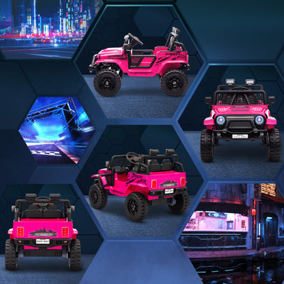 AIYAPLAY 12V Battery Powered Kids Ride-On Car, Electric Truck w/ Spring Suspension, Remote, Music, Horn, Lights, Pink 