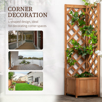 Outsunny Wooden Planter with Corner Trellis, Freestanding Raised Garden Bed with Drainage Bottom, Outdoor Planter Box, Brown 