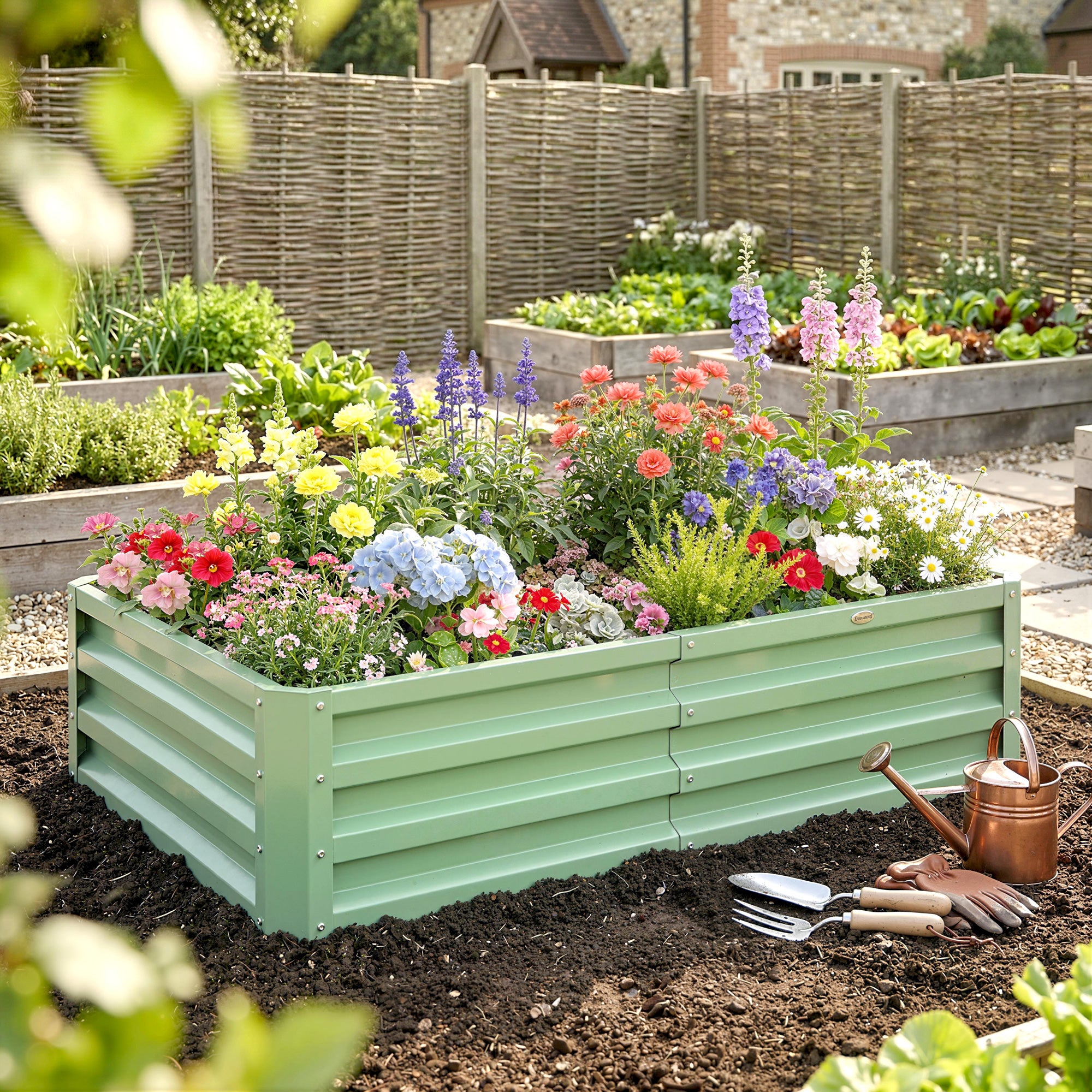 Outsunny Raised Beds for Garden, Galvanised Outdoor Planters, for Herbs and Vegetables, Use for Patio, Garden, Balcony 