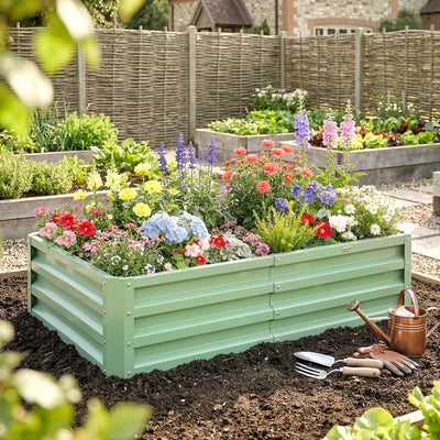 Outsunny Raised Beds for Garden, Galvanised Outdoor Planters, for Herbs and Vegetables, Use for Patio, Garden, Balcony 