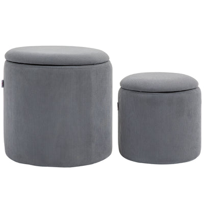 HOMCOM Set of Two Corduroy Storage Ottomans - Grey 