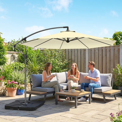 Outsunny 3m Overhanging Parasol, with Base, Weights and Cover - Sand brown 