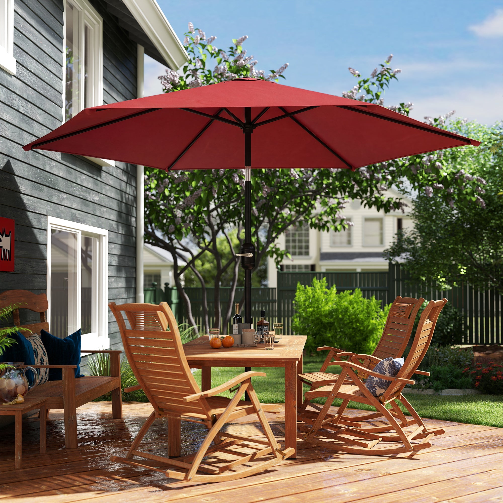 Outsunny 2.6 m Garden Parasol Umbrella with Aluminium Pole, Outdoor Patio Umbrella with Tilt and Crank, Vent, Wine Red 