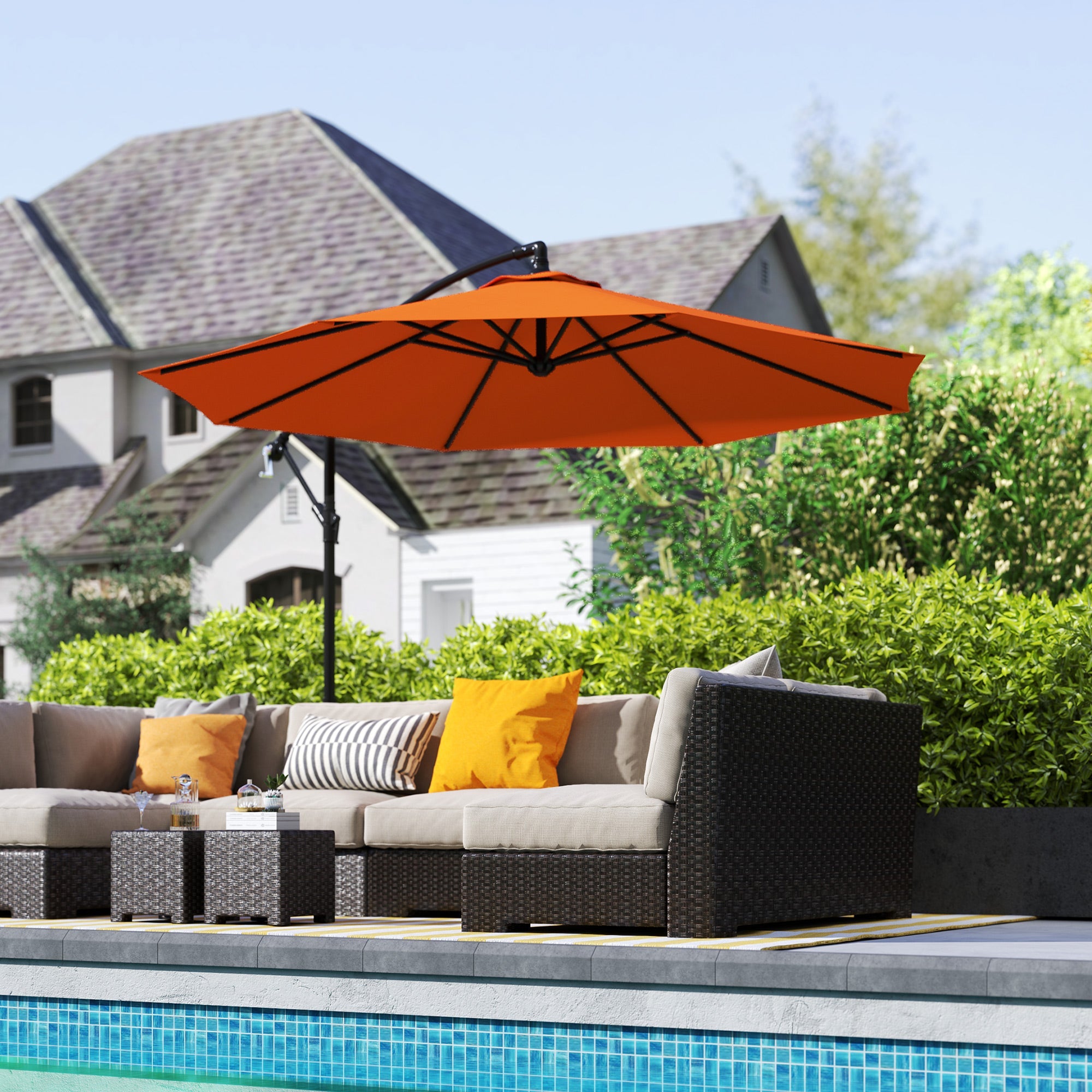 Outsunny 3(m) Overhanging Parasol, with Base - Orange 