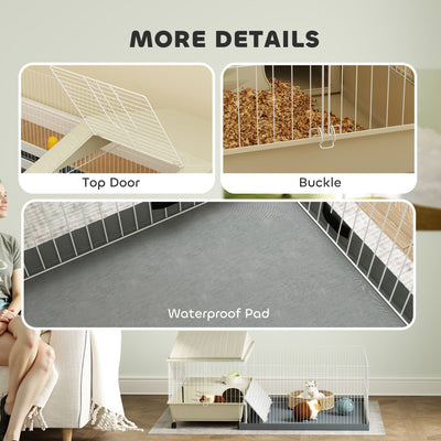 PawHut Small Animal Cage with Removable Pet Playpen, Guinea Pig Cage with Waterproof Pad, Hay Feeder, 108 x 71 x 57cm, Beige 