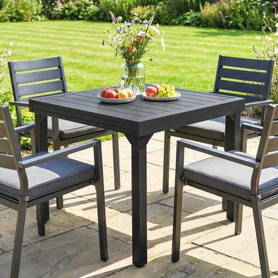 Outsunny Expandable Patio Dining Table for 4-6 People, 80-160 cm Aluminium Extendable Outdoor Patio Table with Slatted Top, Black 