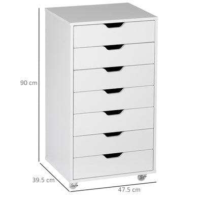 Vinsetto Vertical Filing Cabinet, 7-drawer File Cabinet, Mobile Office Cabinet on Wheels for Study, Home Office, White 