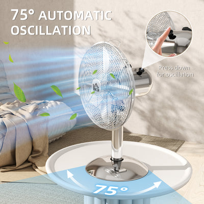 HOMCOM Three-Speed Oscillating Desk Fan - Silver-Tone 
