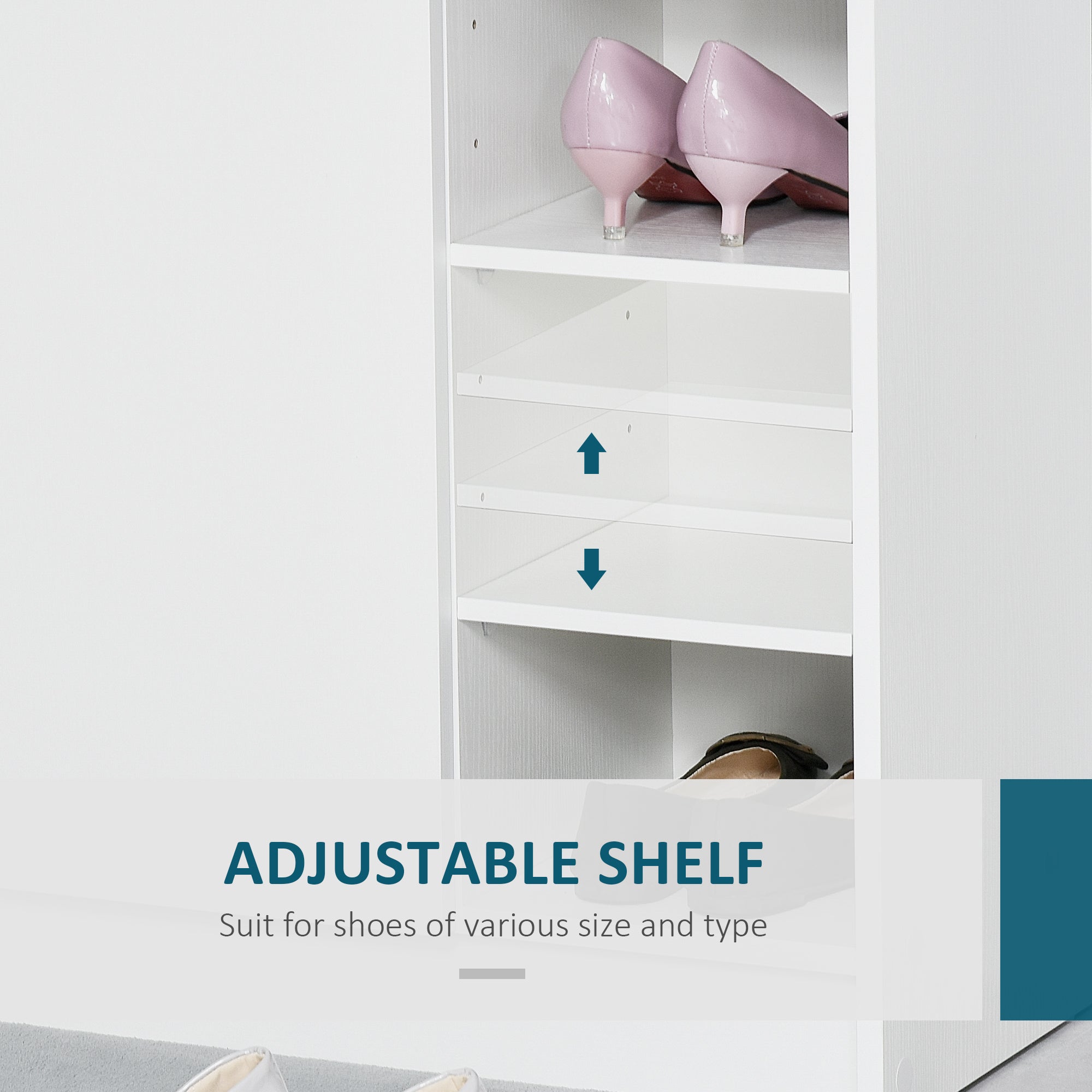 HOMCOM Shoe Storage Cabinet  Two Doors w/ Adjustable 4 Shelves Cupboard Footwear Rack Stand Organiser Hallway White 