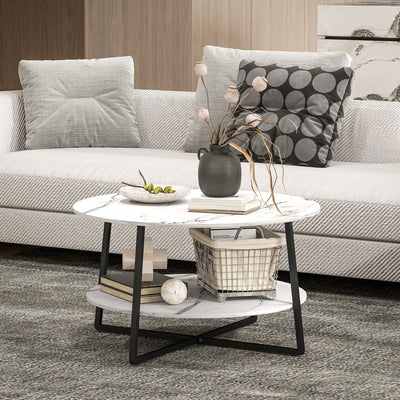 HOMCOM Two-Tier Marble-Effect Coffee Table - White/Black 