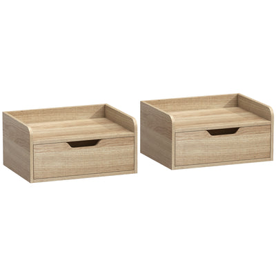 HOMCOM Floating Nightstands Set of 2, Wall Mounted Bedside Table with Drawer for Bedroom, Natural Wood 