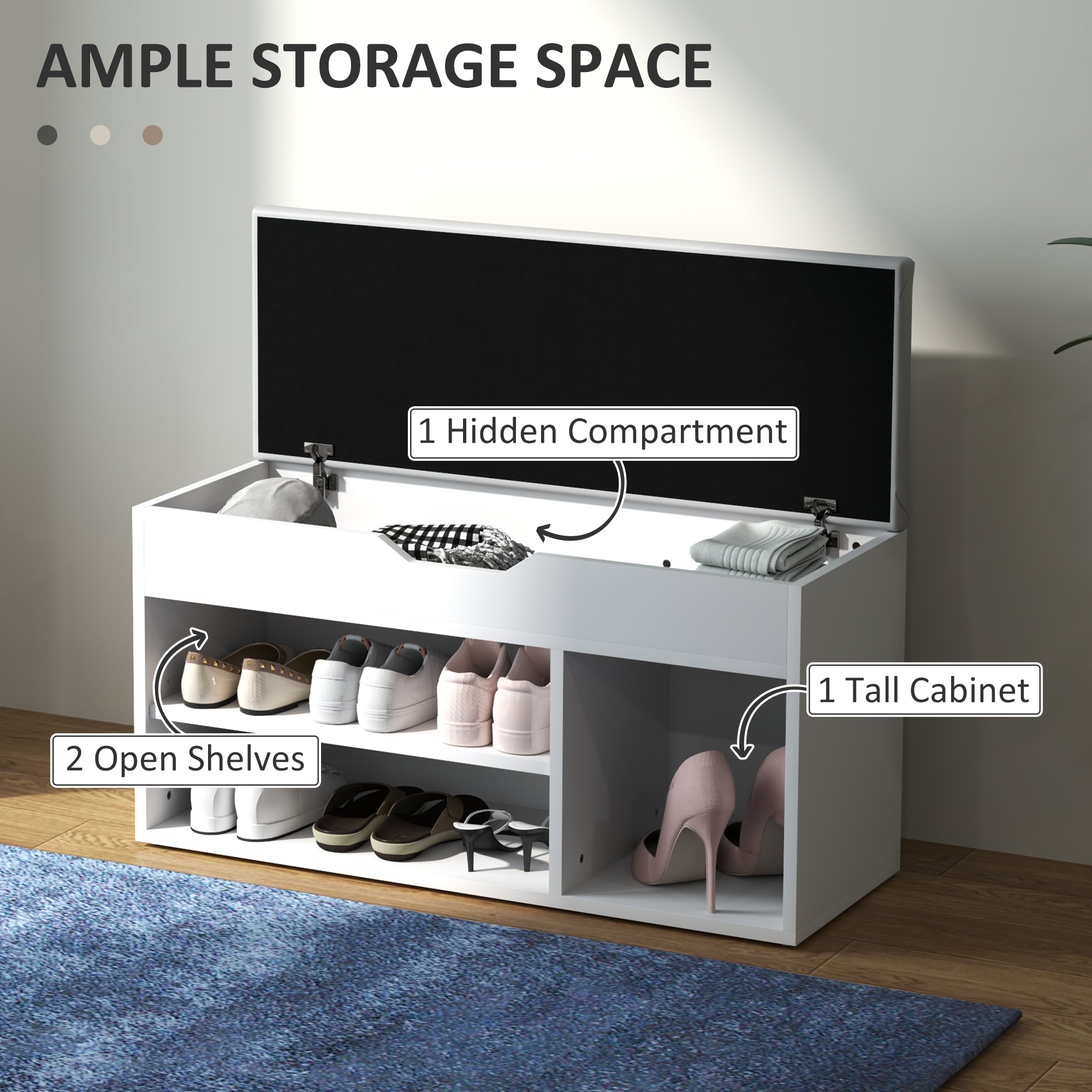 HOMCOM Shoes Cabinet Bench Hidden Storage Padded Seat Organiser Footwear Rack Hallway Cream White 