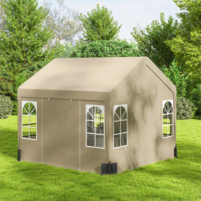Outsunny 3 x 3 m Party Tent, Outdoor Canopy Tent Shelter with Removable Sidewalls, 4 Zipped Doors, for Parties, Wedding, Beige 