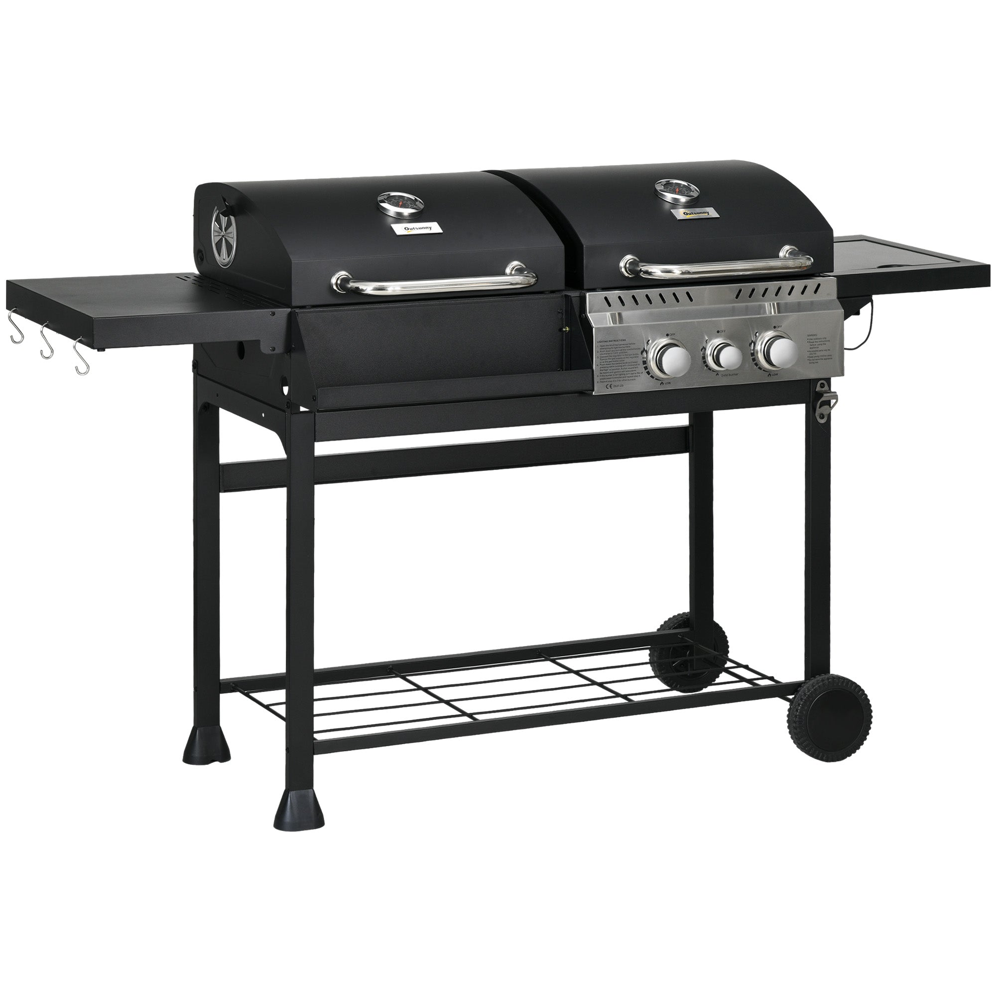 Outsunny Dual Fuel BBQ Grill - Black 