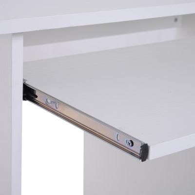 HOMCOM Compact Small Computer Table Wooden Desk Keyboard Tray Storage Shelf Modern Corner Table Home Office White 