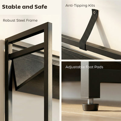 HOMCOM Bookshelf 5-Tier Metal Frame Bookcase Storage Shelves for Living Room Black 