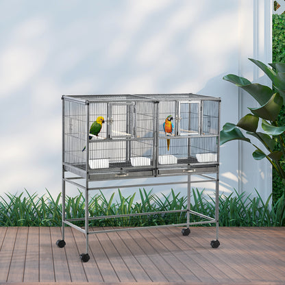 PawHut Large Bird Cage Parrot Cage with Divider, Slide Tray for Finch Canaries Parakeets Cockatiels, 95 x 45.5 x 102 cm 