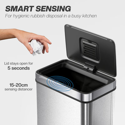 HOMCOM 60 L Sensor Can,  Sensor Bin with Soft-Close Lid, Fingerprint-Proof Stainless Steel, Silver Tone 