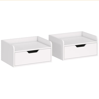 HOMCOM Floating Nightstands Set of 2, Wall Mounted Bedside Table with Drawer for Bedroom, White 