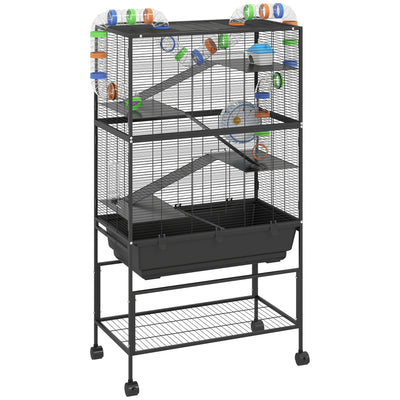 PawHut 5 Tier Large Hamster Cage on Wheels with 17 cm Deep Tray, Storage Shelf for Syrian, Gerbil, Rats 
